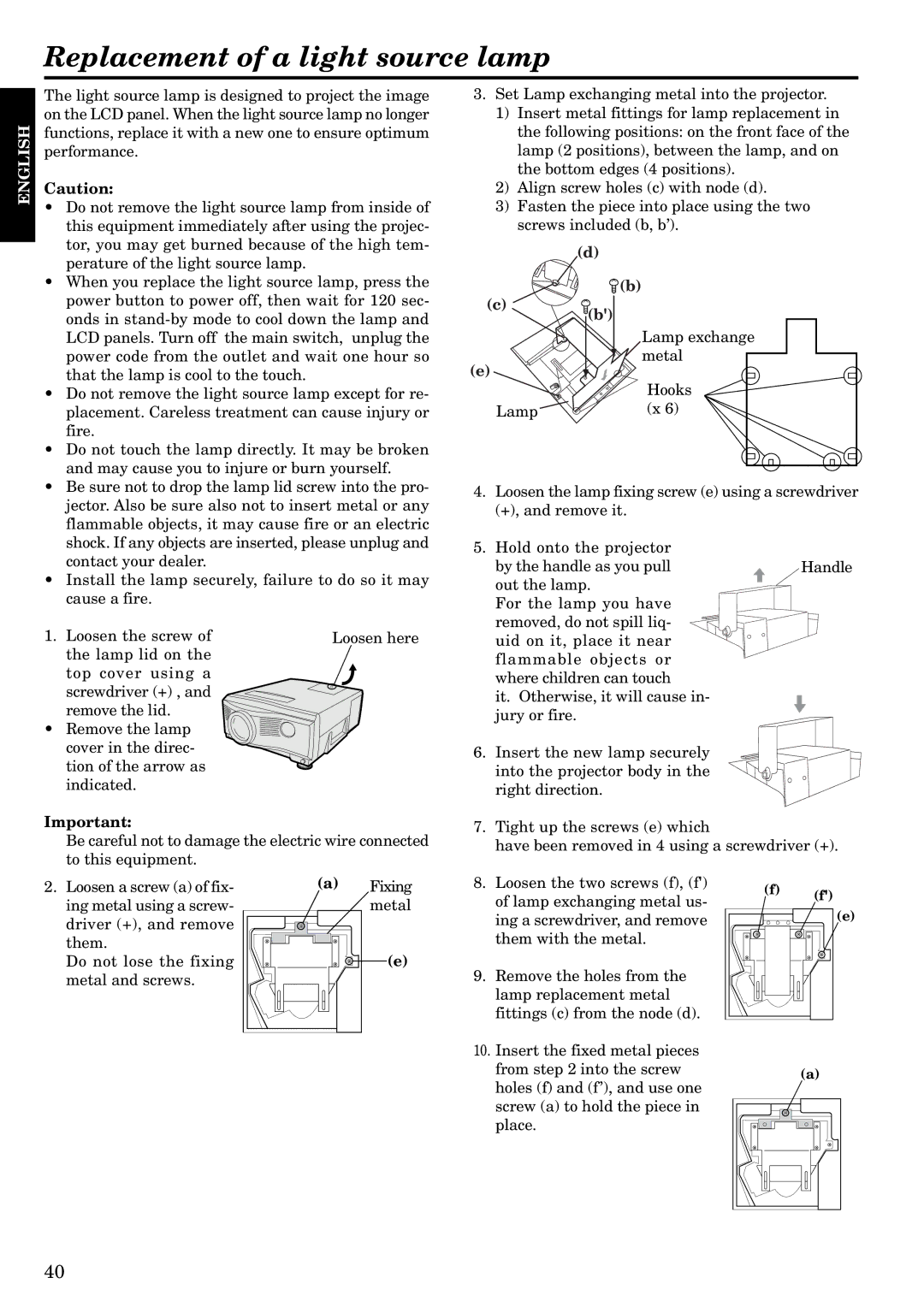 InFocus LP1200 appendix Replacement of a light source lamp 