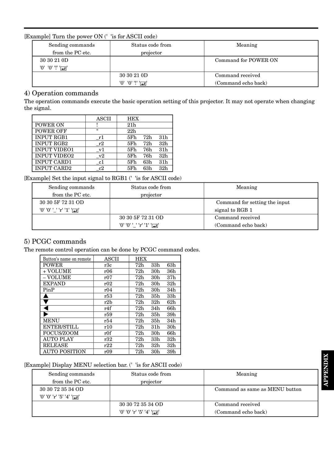 InFocus LP1200 appendix Operation commands 