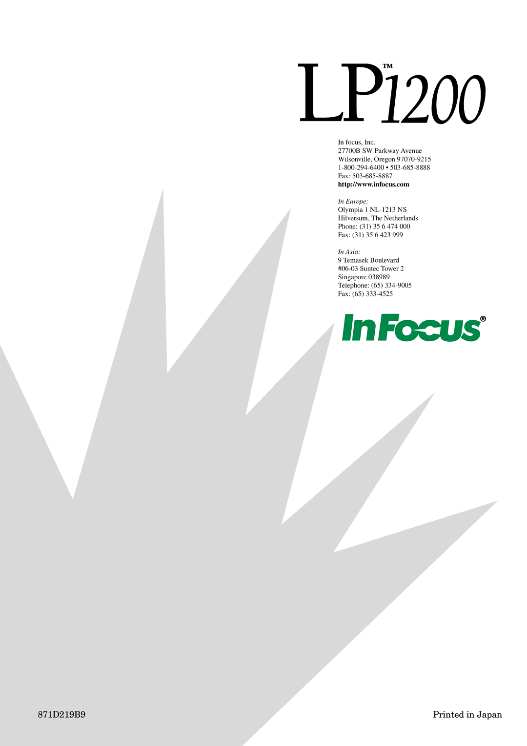 InFocus LP1200 appendix 871D219B9 