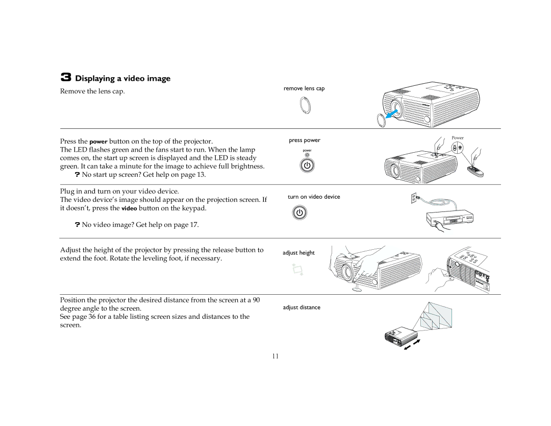 InFocus LP240, LP250 manual Displaying a video image, ? 1RYLGHRLPDJH*HWKHOSRQSDJH, Vfuhhq 