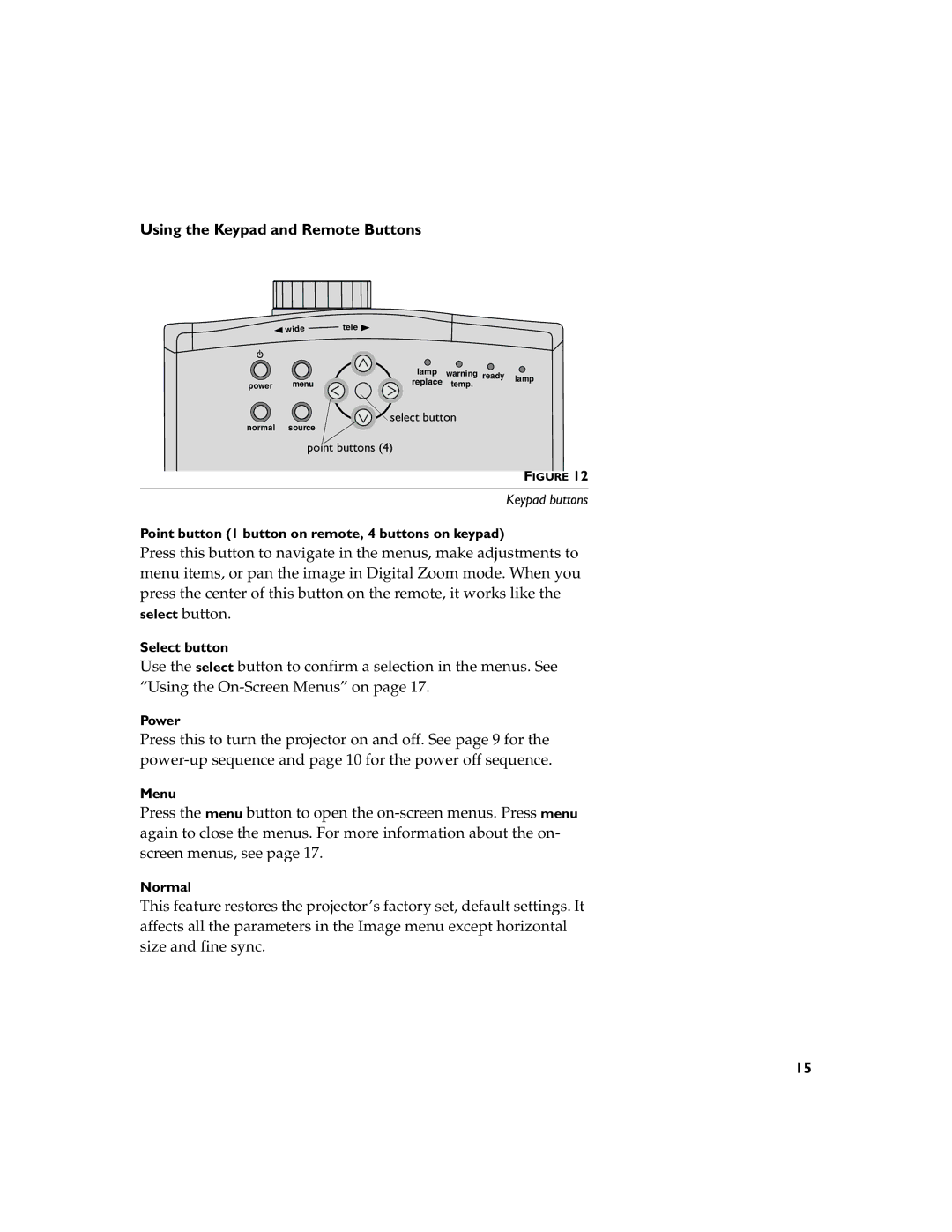 InFocus LP260 manual Using the Keypad and Remote Buttons 