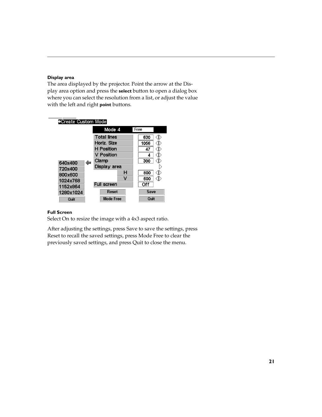 InFocus LP260 manual Display area 