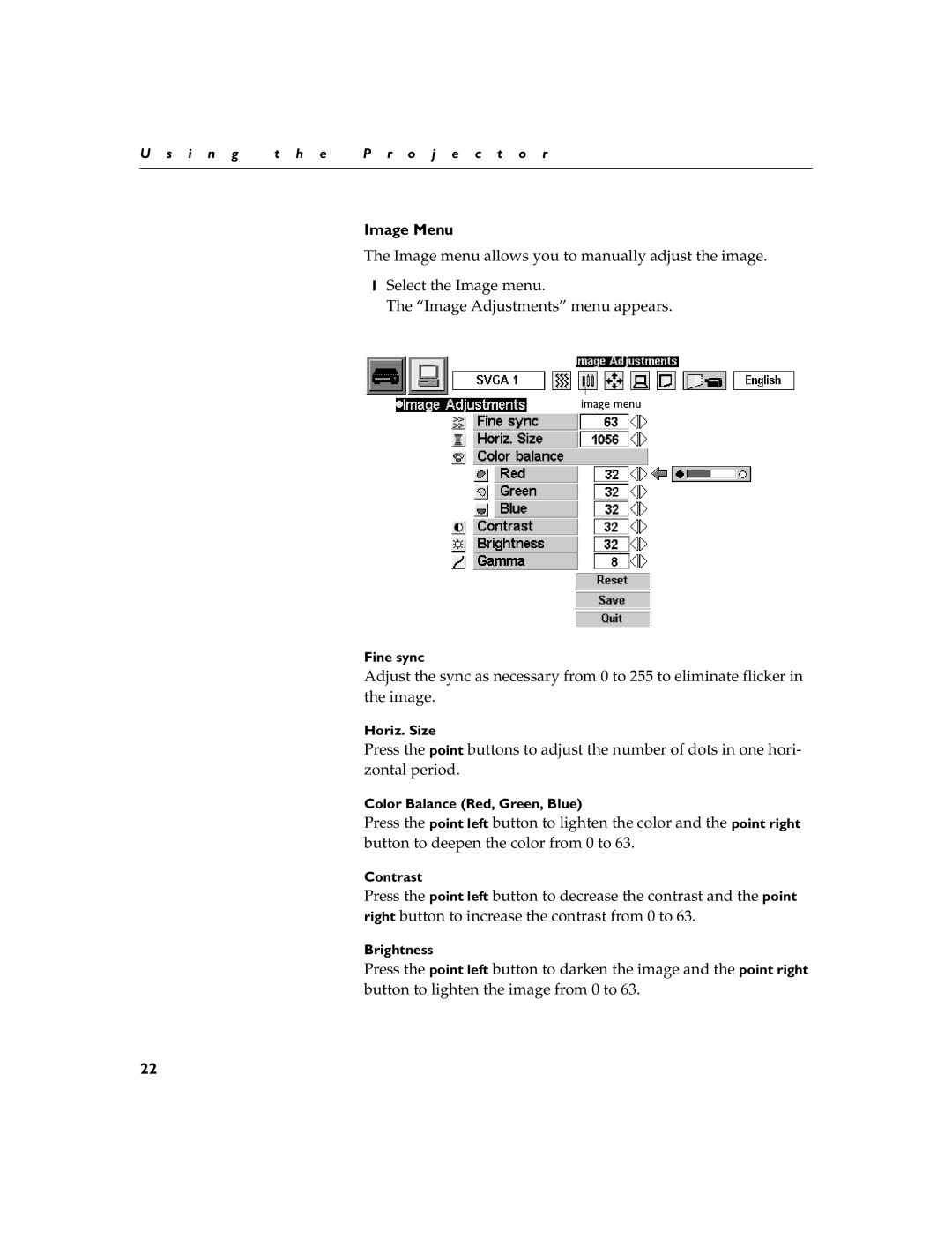 InFocus LP260 manual Image Menu 