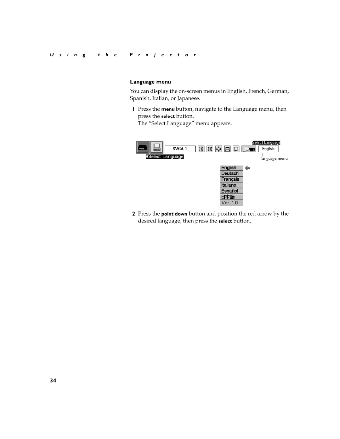 InFocus LP260 manual Language menu 