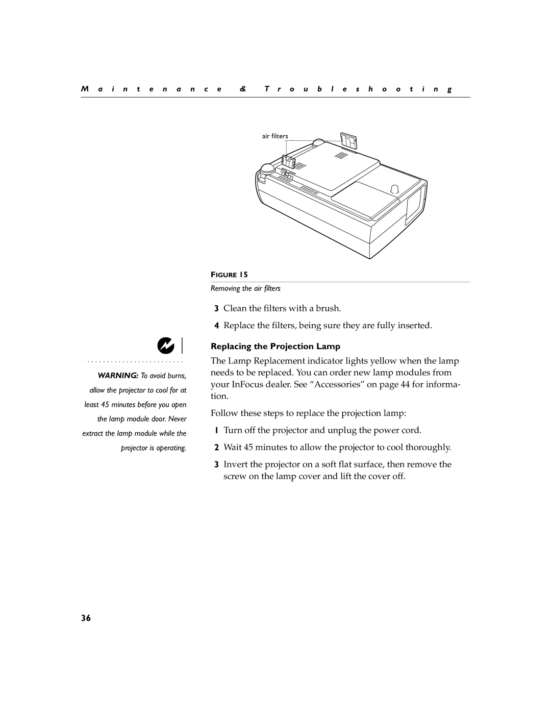 InFocus LP260 manual Replacing the Projection Lamp 