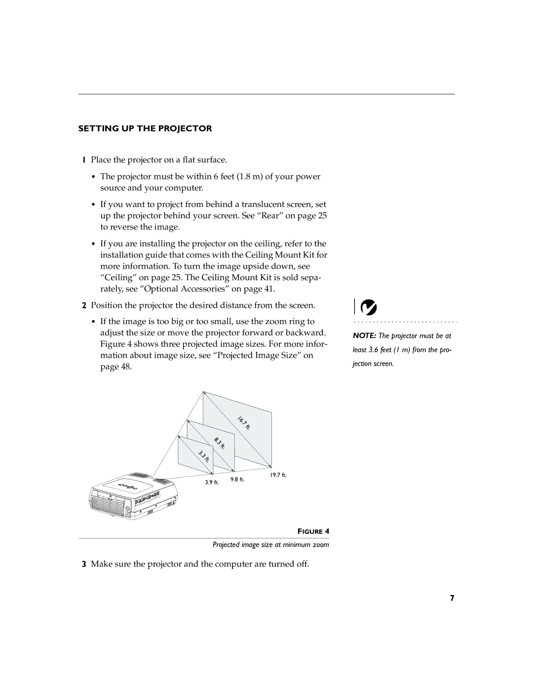 InFocus LP290 instruction manual Setting UP the Projector, F t 