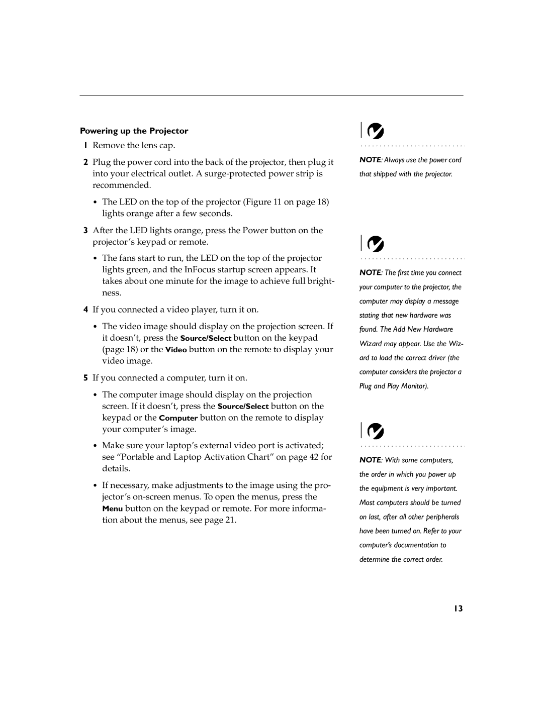 InFocus LP290 instruction manual Powering up the Projector 