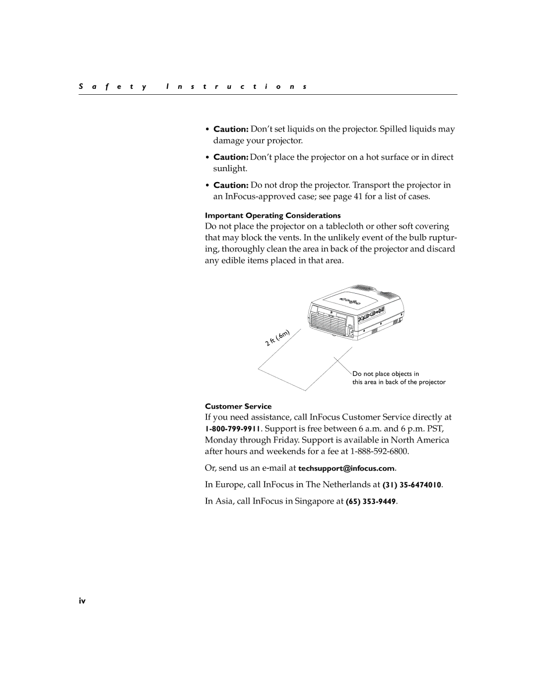 InFocus LP290 instruction manual Important Operating Considerations, Customer Service 