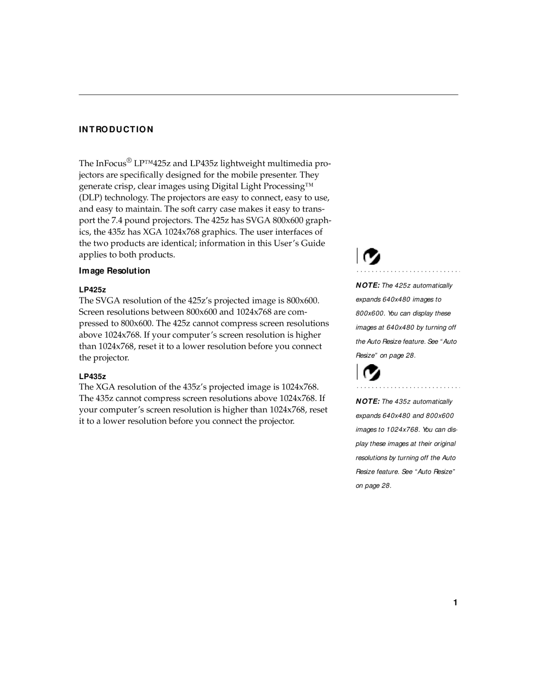 InFocus LP435z manual Introduction, Image Resolution 