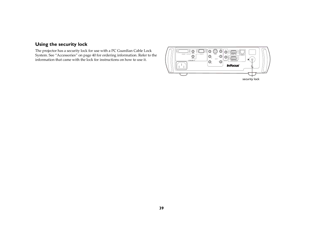 InFocus LP650 manual Using the security lock 