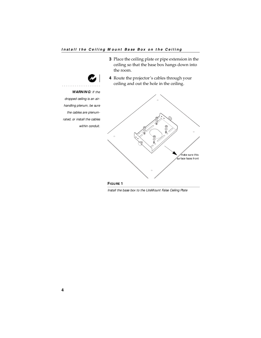 InFocus LP750 manual Install the base box to the LiteMount False Ceiling Plate 