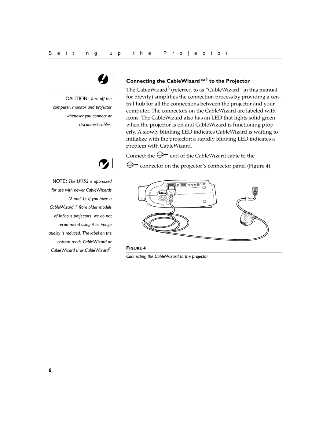 InFocus LP755 manual Connecting the CableWizard3 to the Projector 