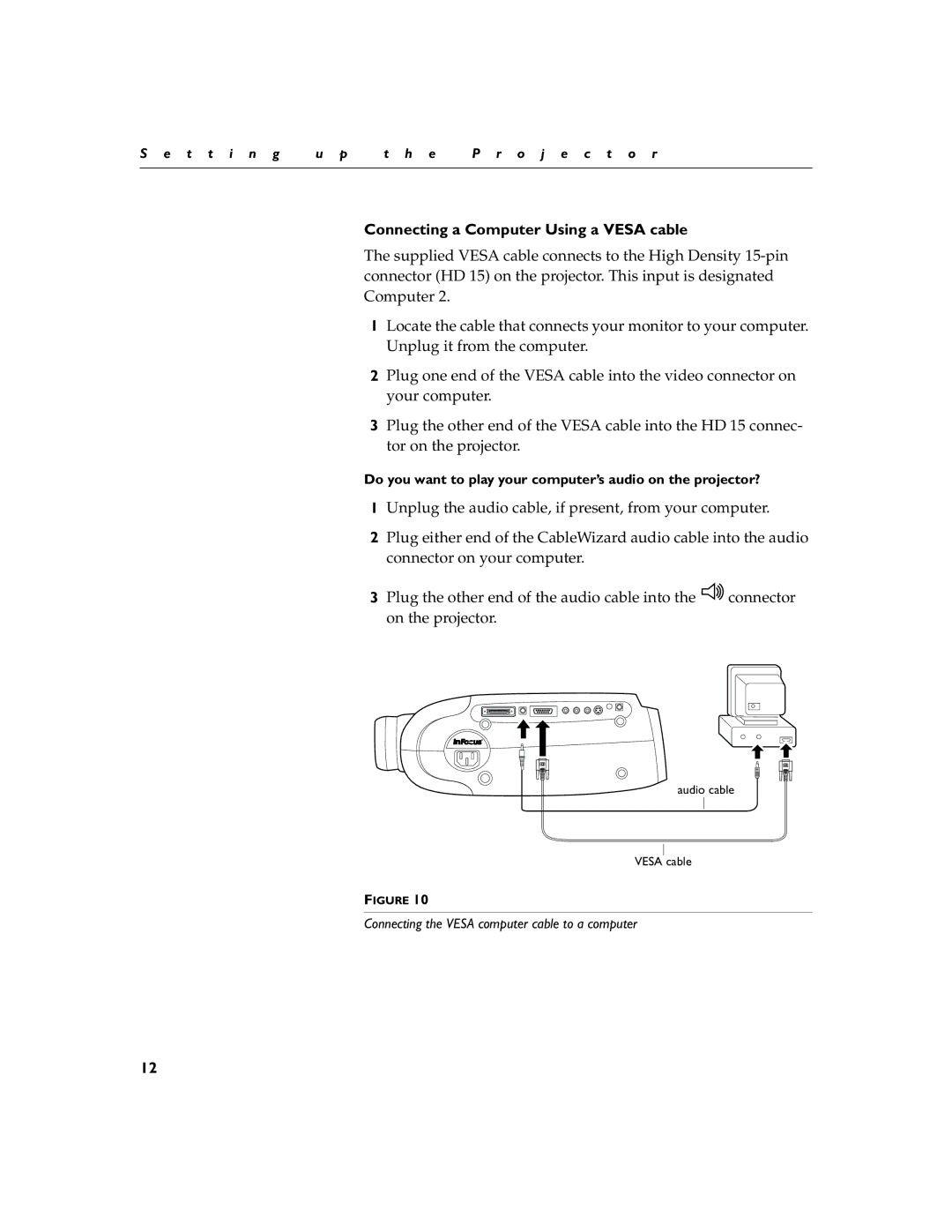 InFocus LP755 manual Connecting a Computer Using a Vesa cable 