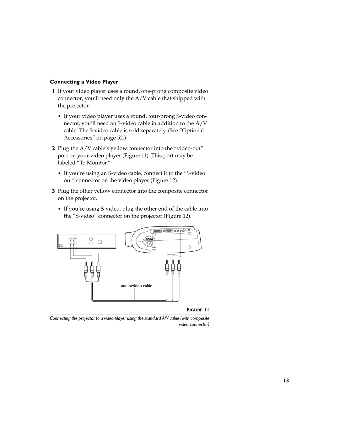 InFocus LP755 manual Connecting a Video Player, Audio/video cable 