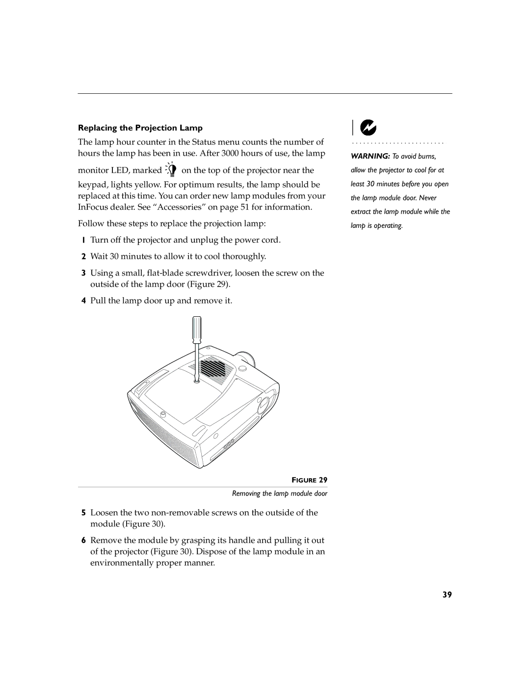 InFocus LP755 manual Replacing the Projection Lamp 