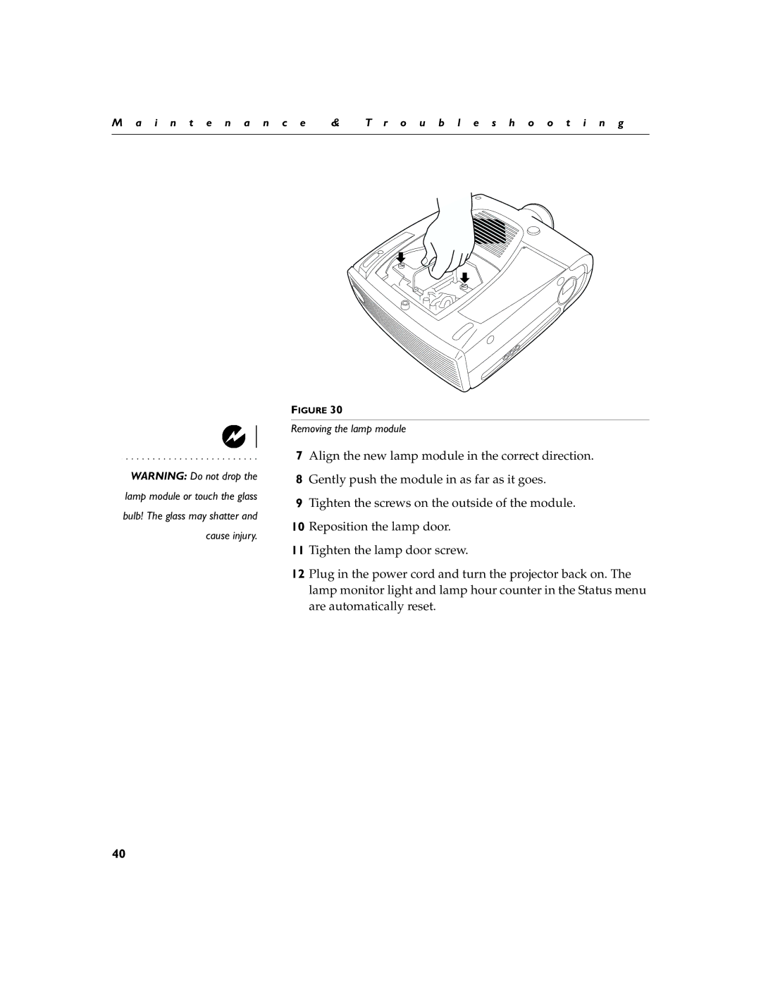 InFocus LP755 manual Removing the lamp module 