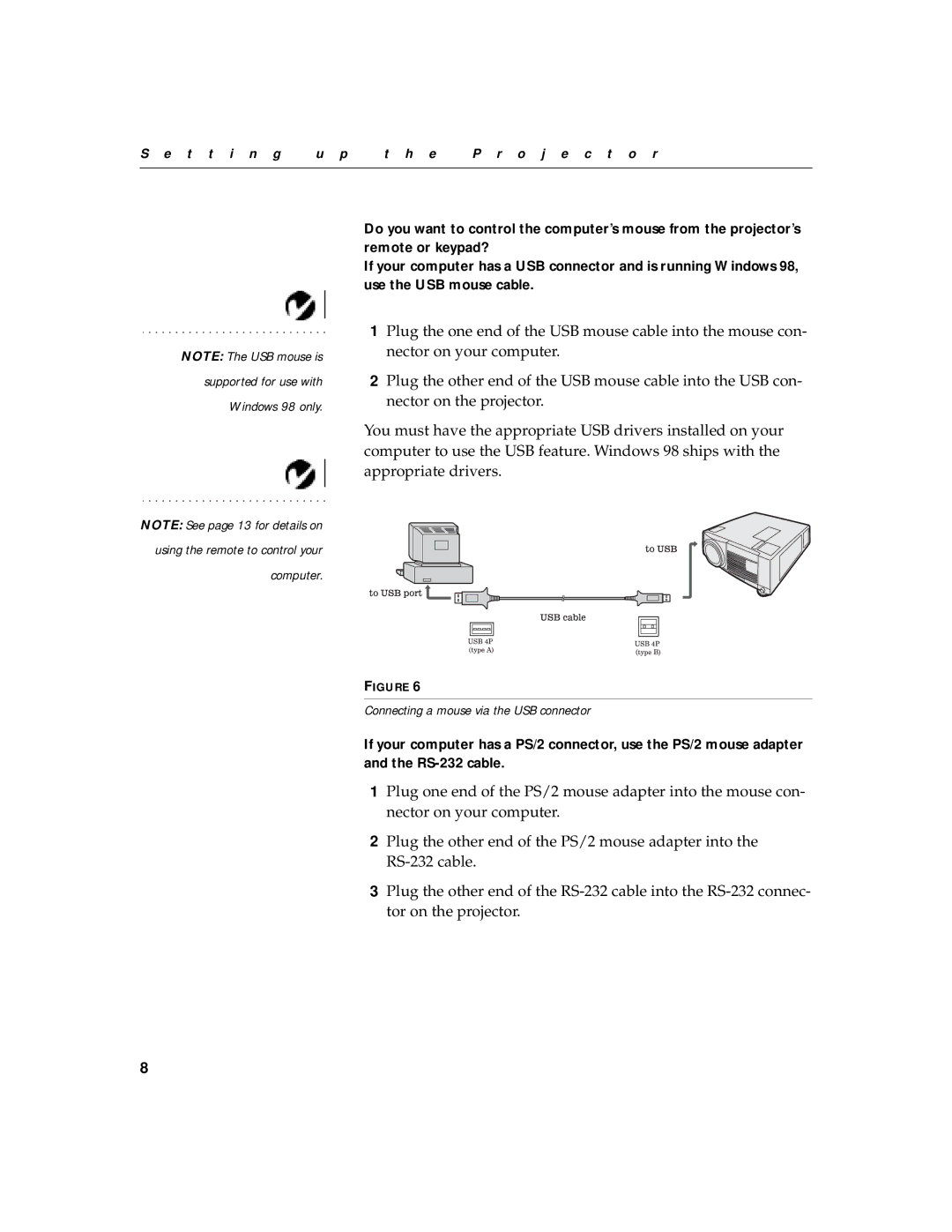 InFocus LP770 manual Connecting a mouse via the USB connector 