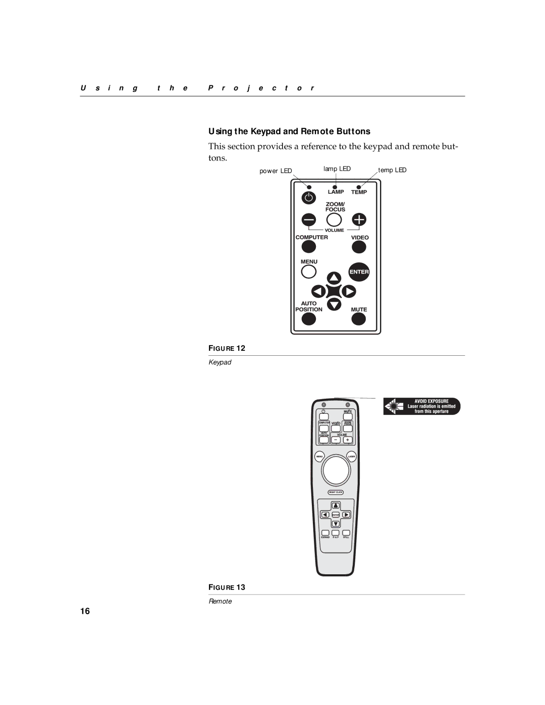 InFocus LP770 manual Using the Keypad and Remote Buttons 