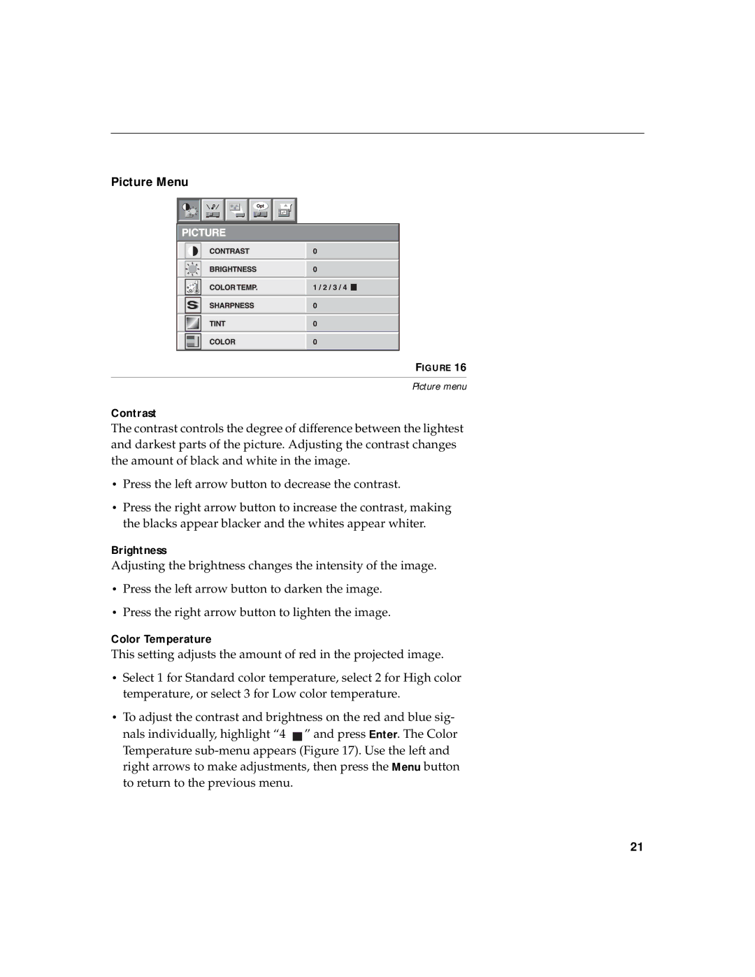 InFocus LP770 manual Picture Menu 