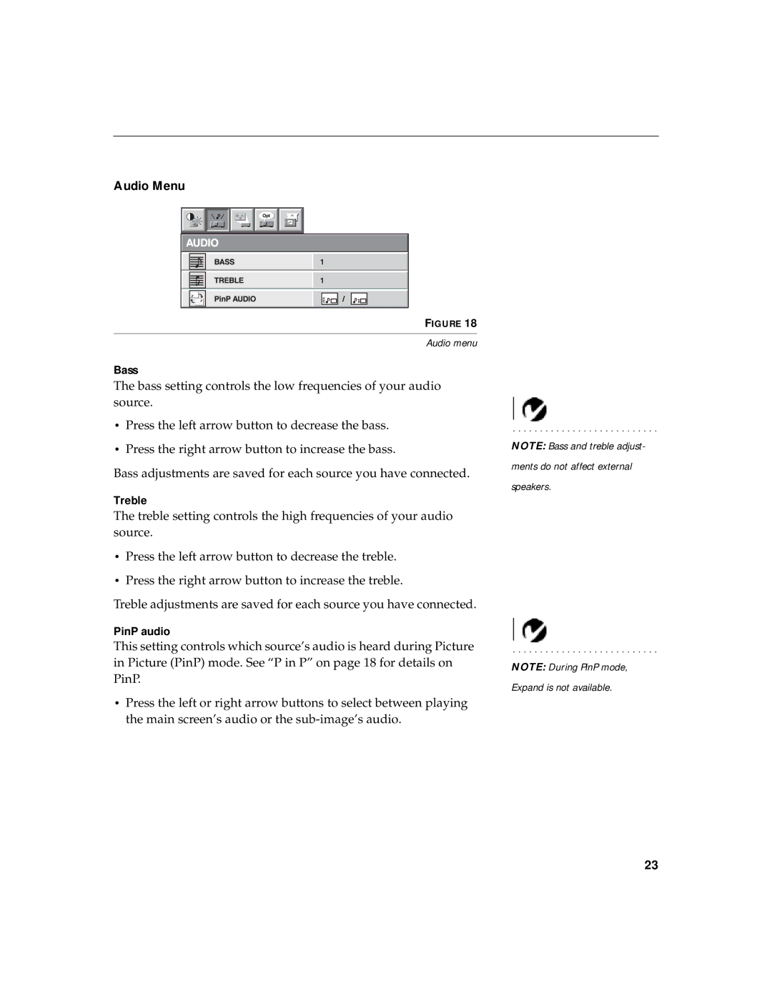 InFocus LP770 manual Audio Menu 