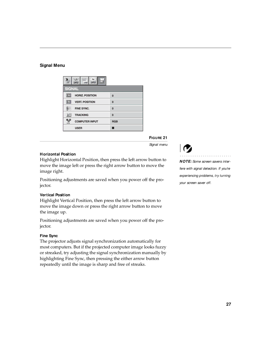 InFocus LP770 manual Signal Menu 