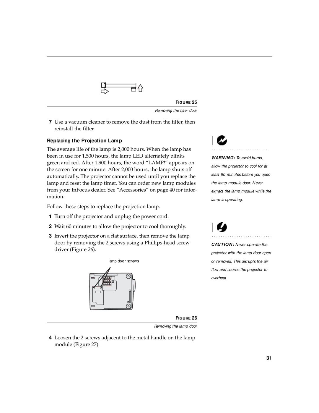 InFocus LP770 manual Replacing the Projection Lamp 