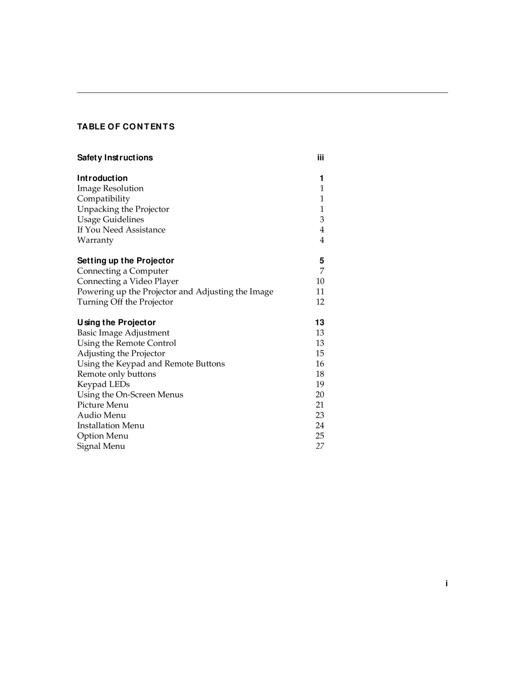 InFocus LP770 manual Table of Contents 