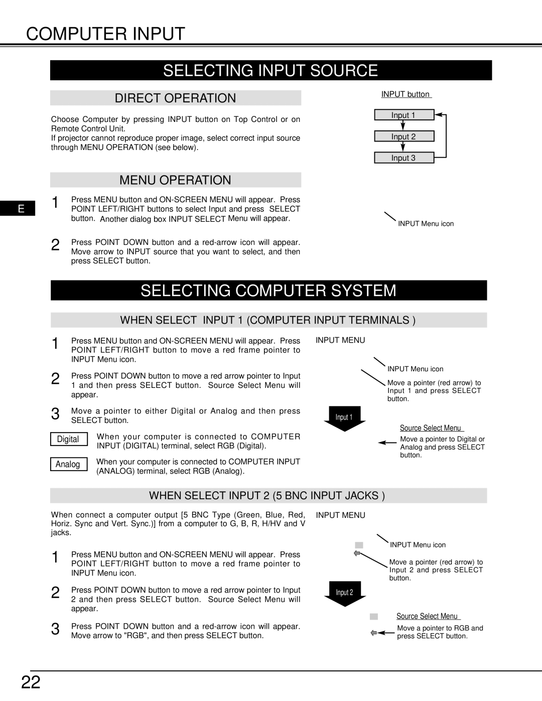 InFocus LP810 manual Computer Input, Selecting Input Source, Selecting Computer System, Input Menu 