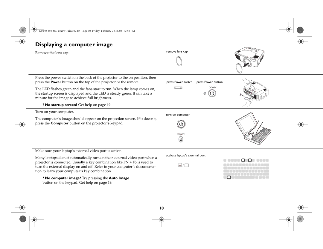 InFocus LP860, LP840, LP850 manual Displaying a computer image 