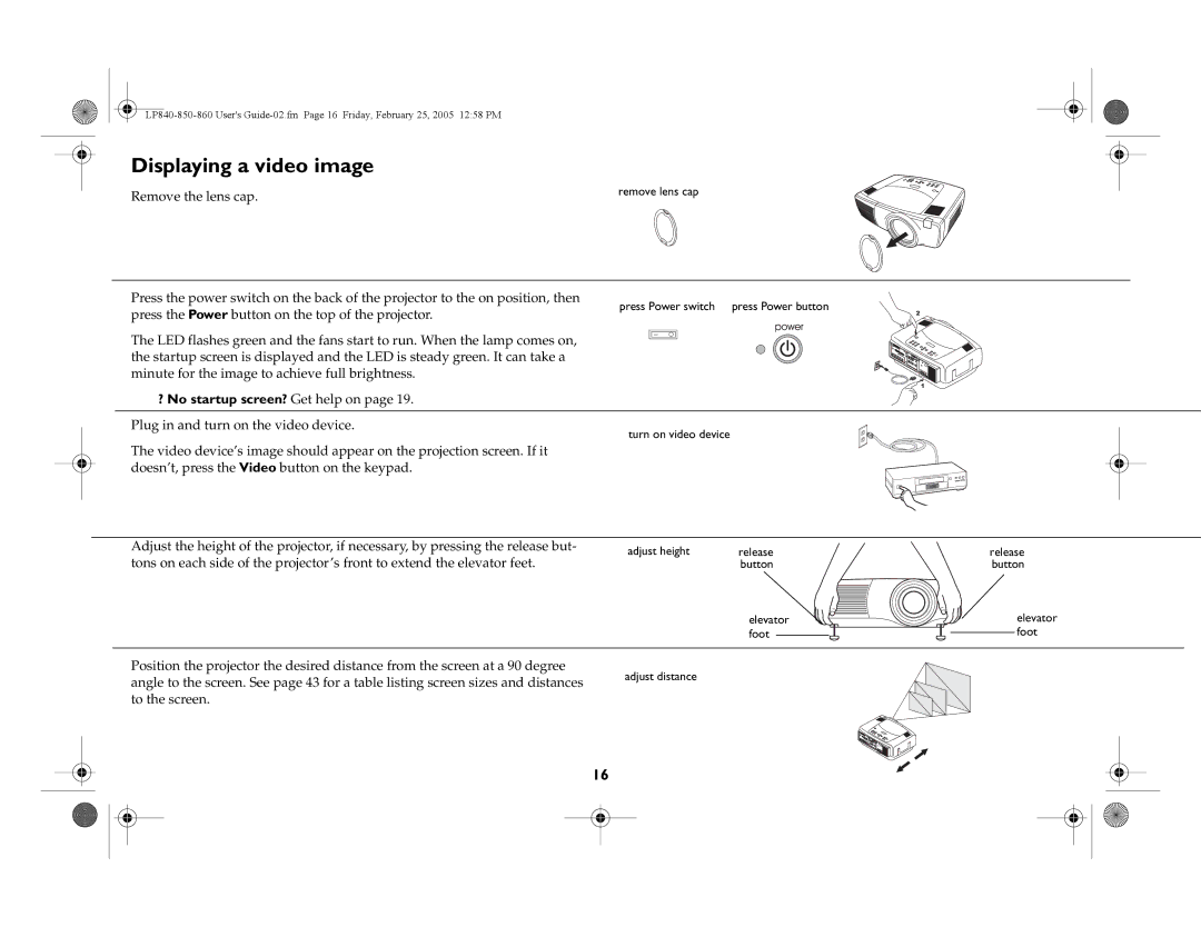 InFocus LP860, LP840, LP850 manual Displaying a video image 