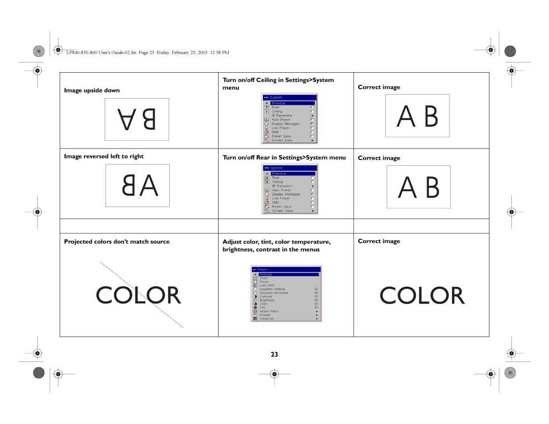 InFocus LP840, LP860, LP850 manual Color 