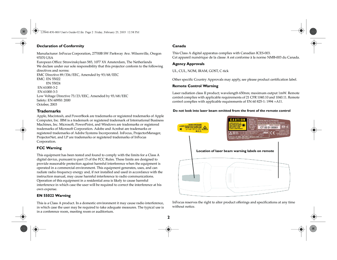 InFocus LP840, LP860, LP850 manual Trademarks 