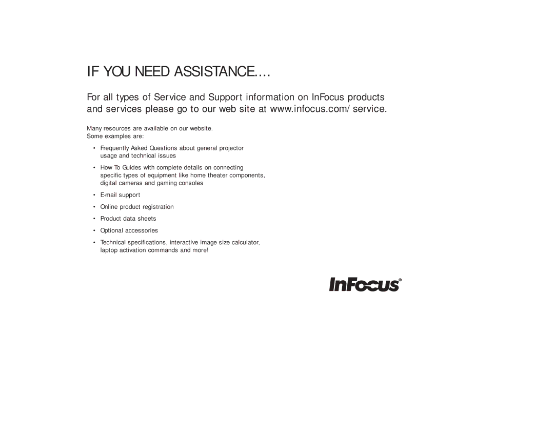 InFocus LP850, LP860, LP840 manual If YOU Need Assistance 