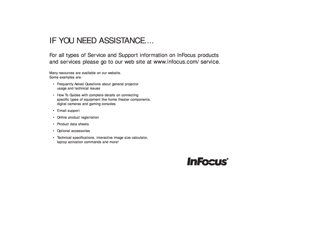 InFocus LP850, LP860, LP840 manual If You Need Assistance 