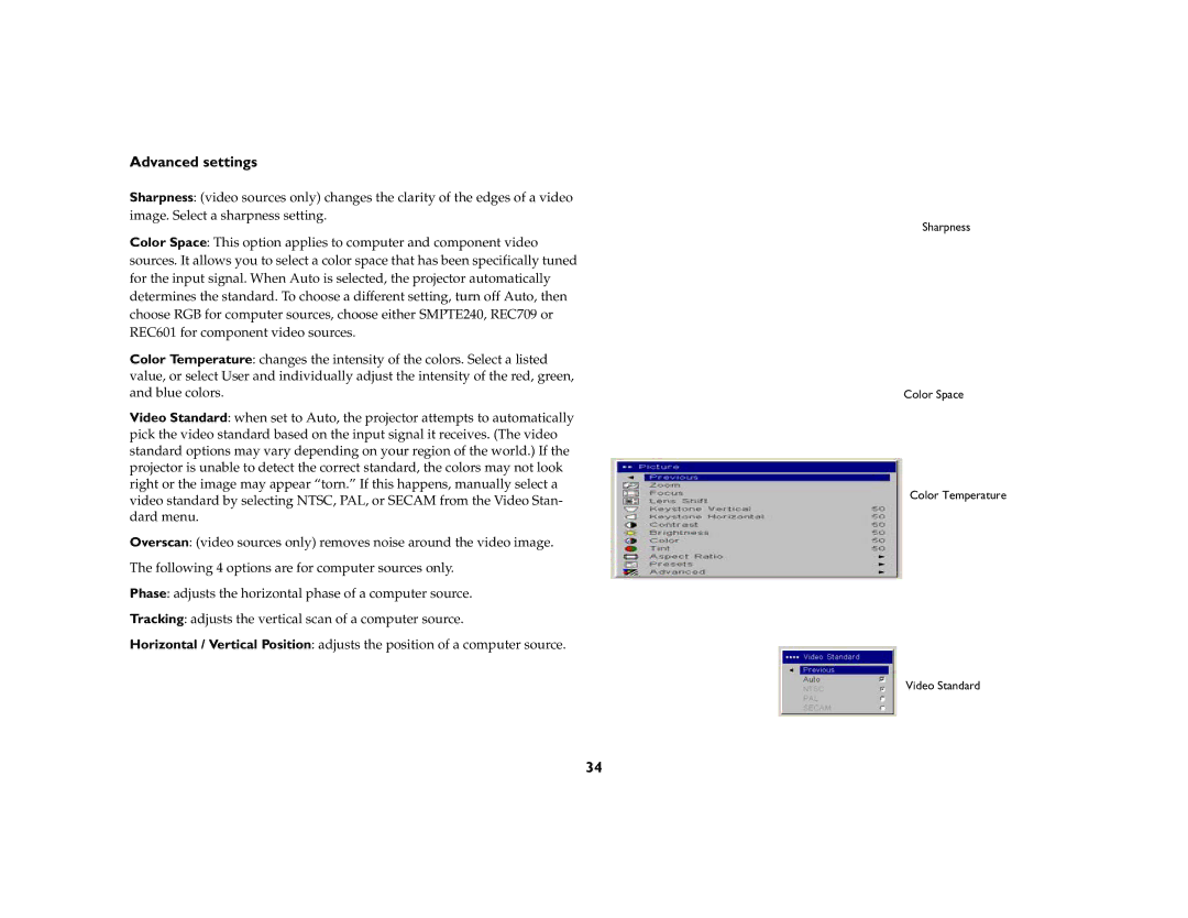 InFocus LP860, LP850 manual Advanced settings 