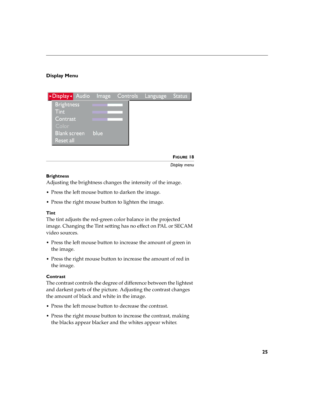 InFocus LPTM425z warranty Display Menu 