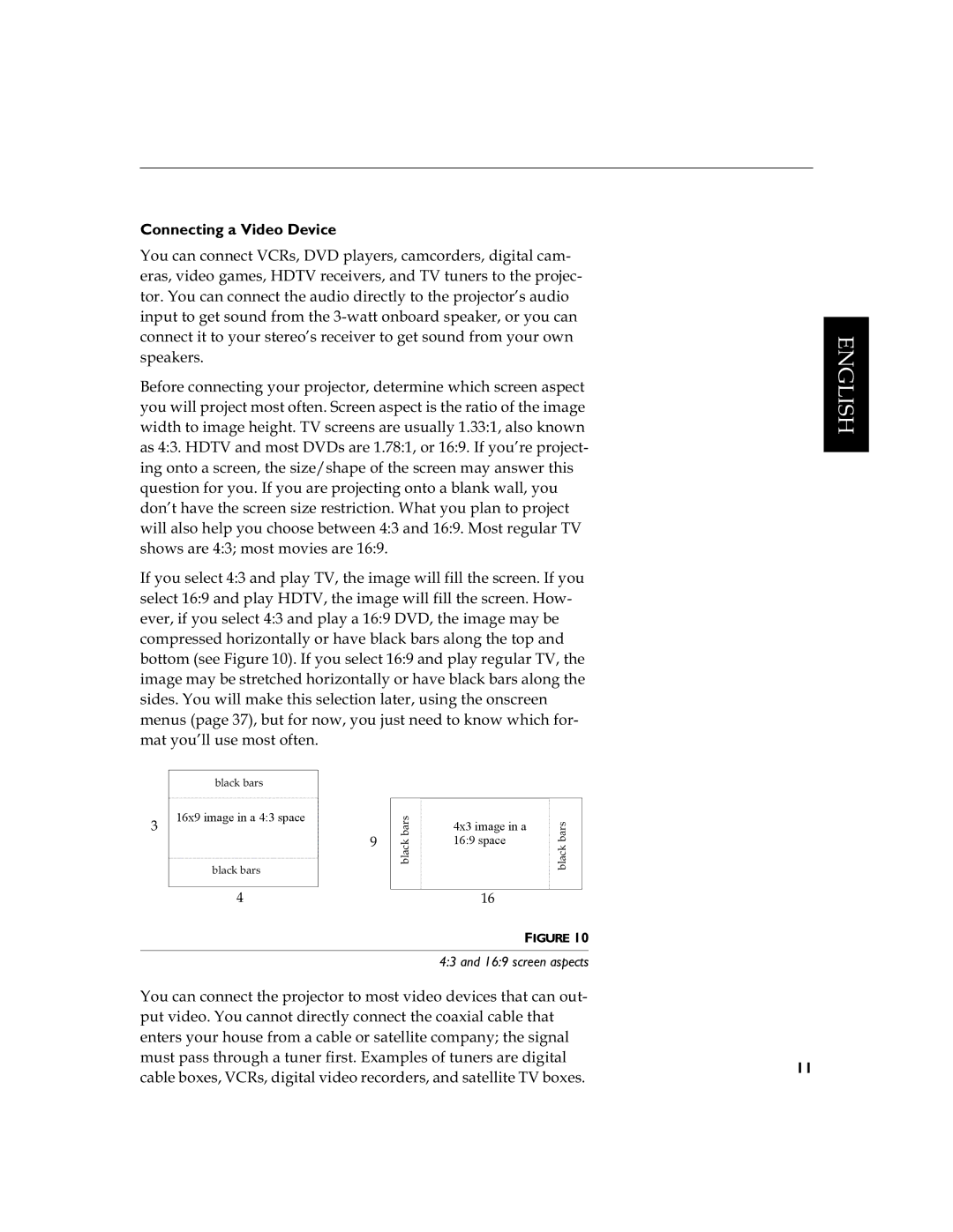 InFocus LS110 manual Connecting a Video Device, Vshdnhuv, screen aspects 