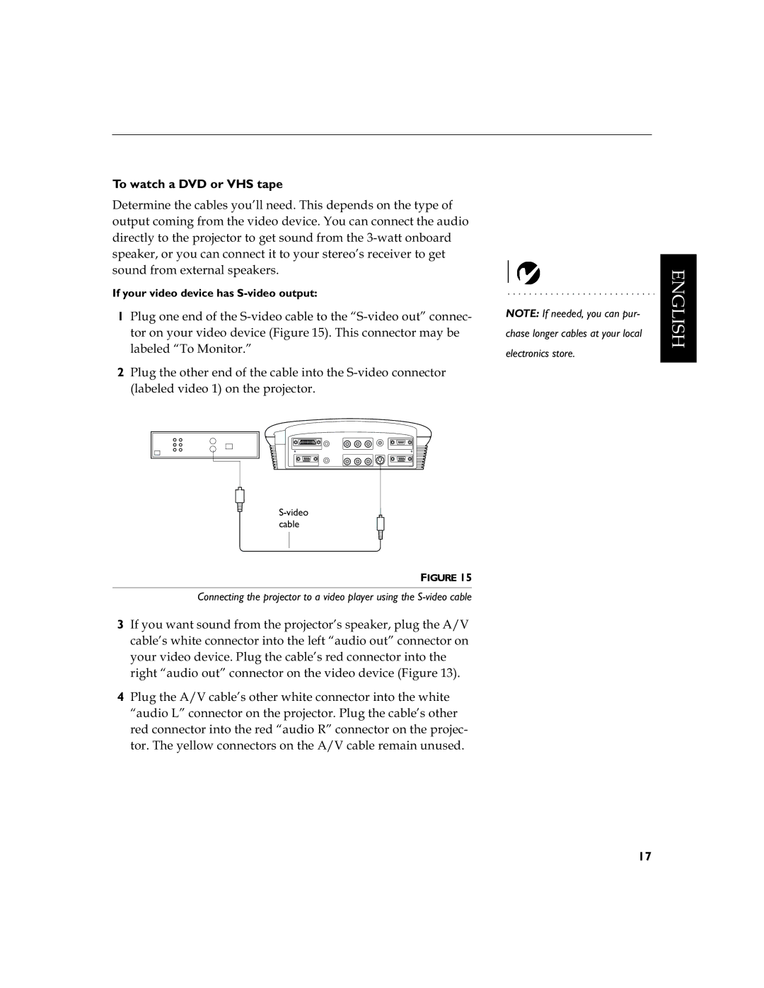 InFocus LS110 manual To watch a DVD or VHS tape, If your video device has S-video output 