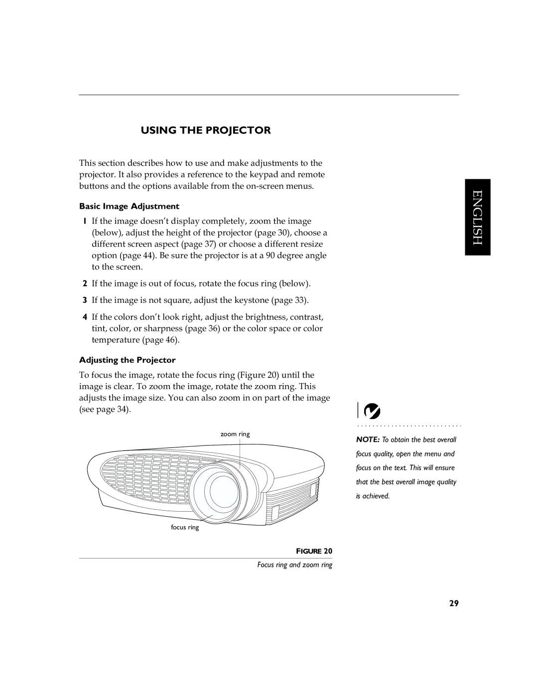 InFocus LS110 manual Basic Image Adjustment, Adjusting the Projector, Focus ring and zoom ring 