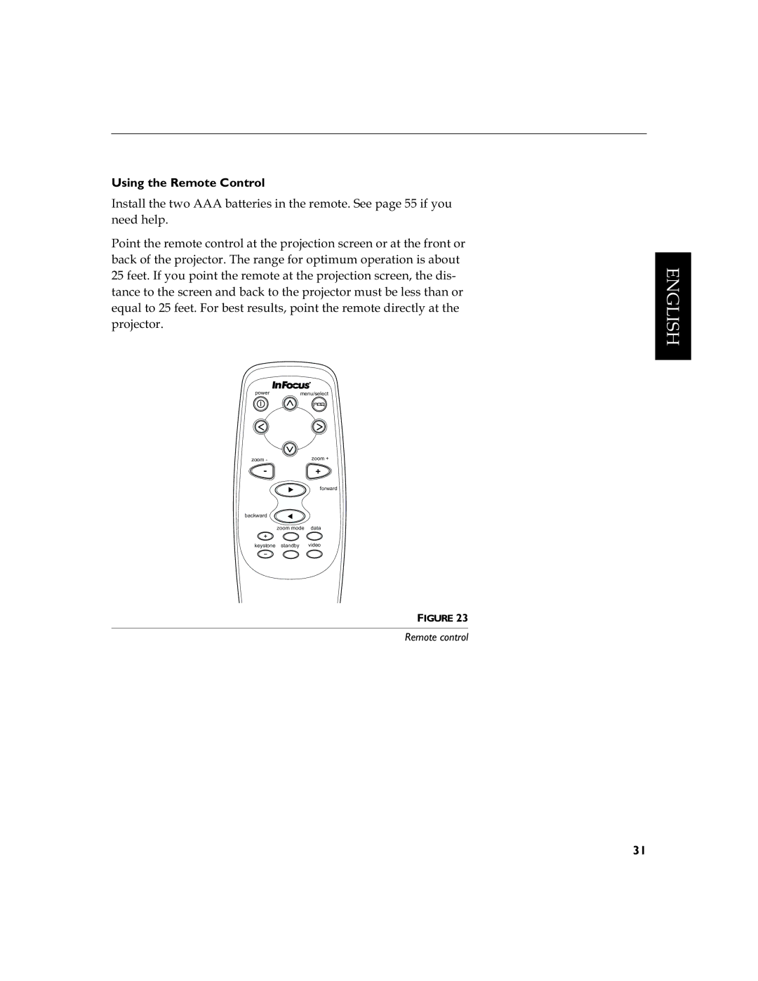 InFocus LS110 manual Using the Remote Control, Surmhfwru, Remote control 