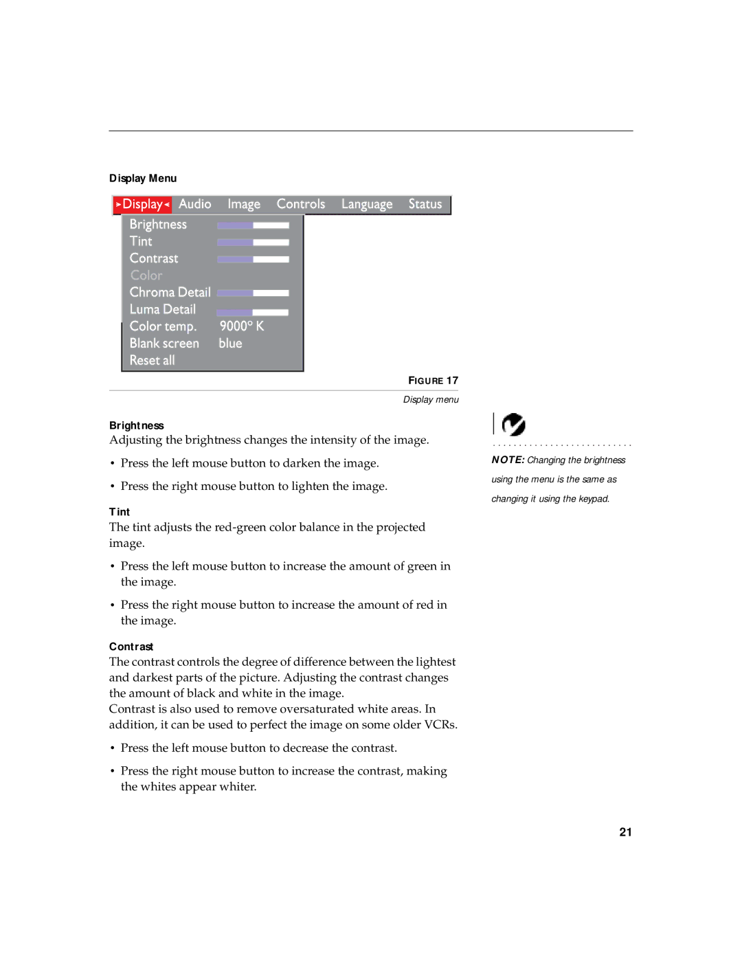 InFocus LS700 warranty Display Menu 