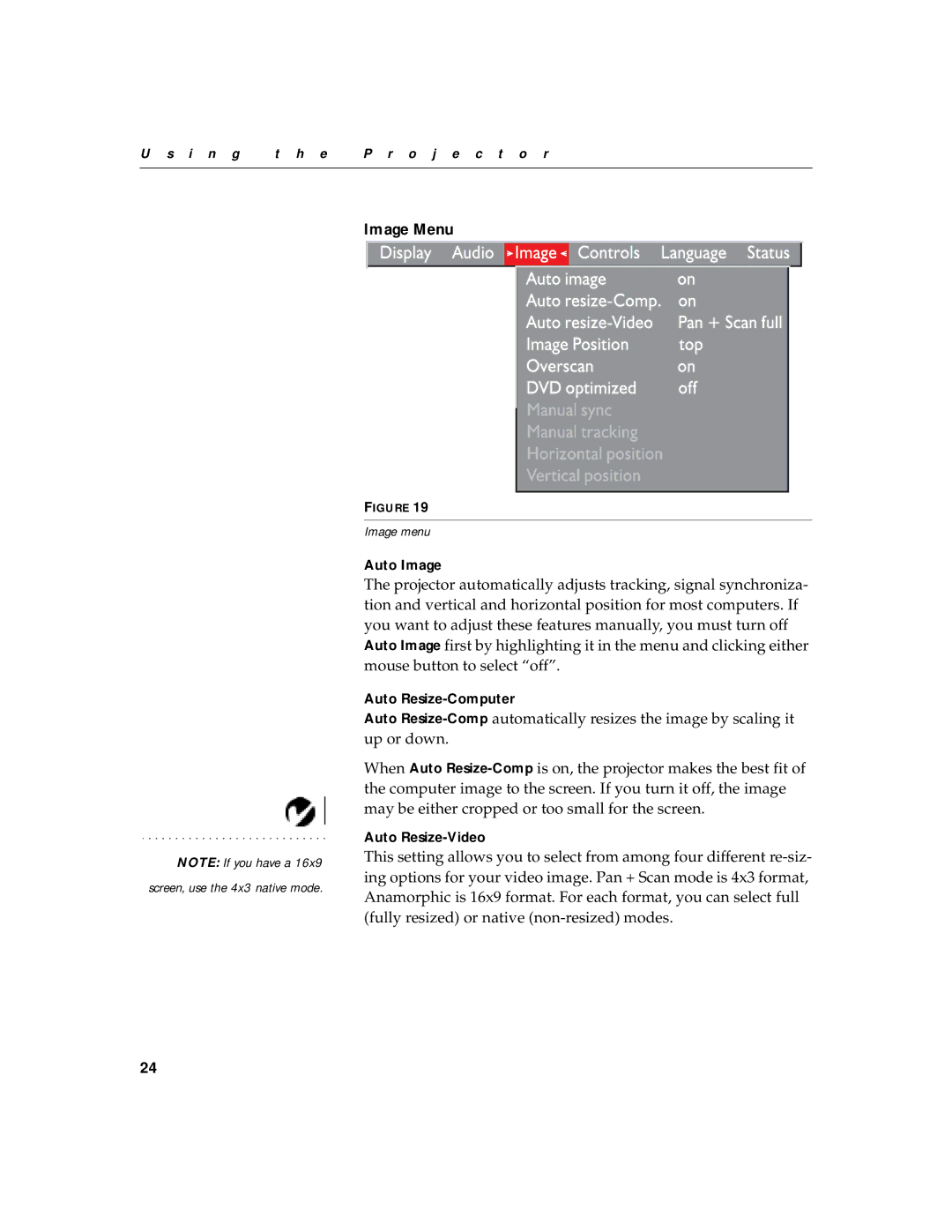 InFocus LS700 warranty Image Menu 