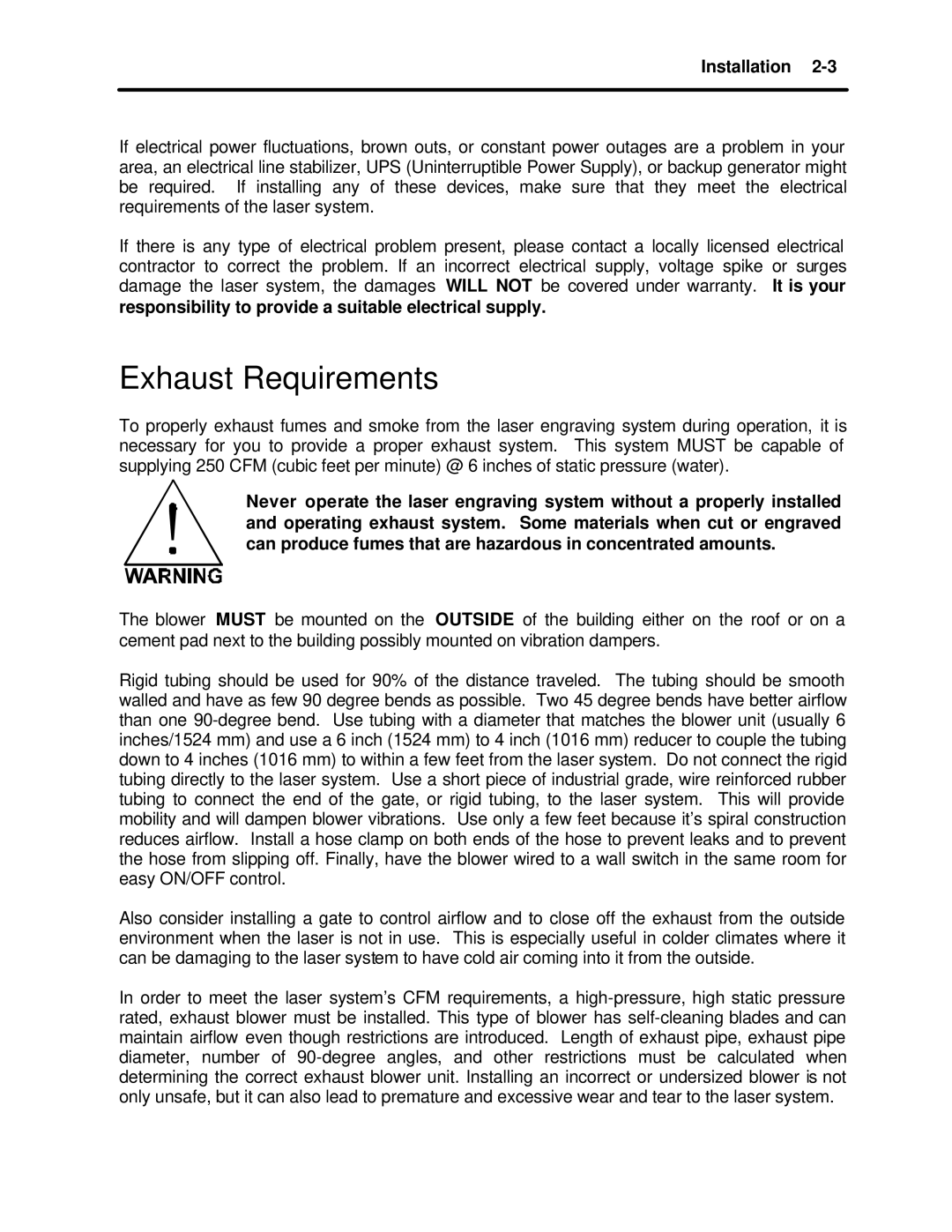 InFocus M-300 manual Exhaust Requirements 