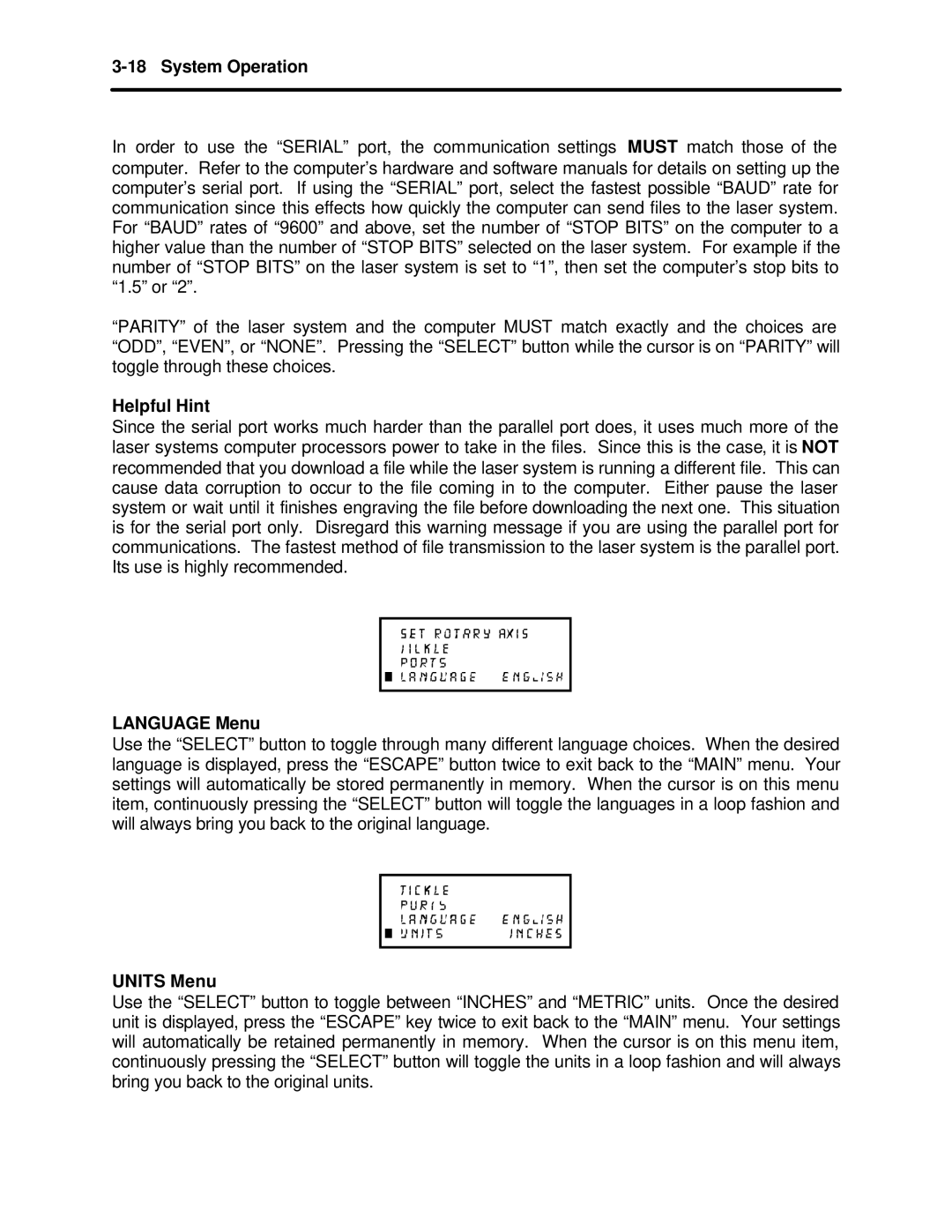 InFocus M-300 manual Language Menu, Units Menu 