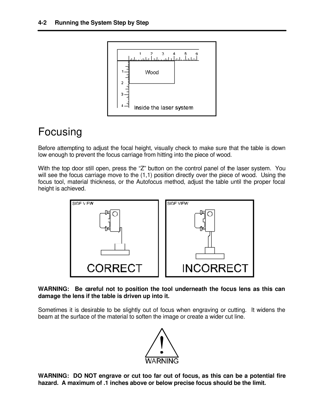 InFocus M-300 manual Focusing, Running the System Step by Step 