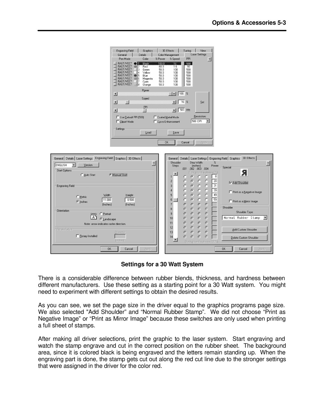 InFocus M-300 manual Options & Accessories Settings for a 30 Watt System 