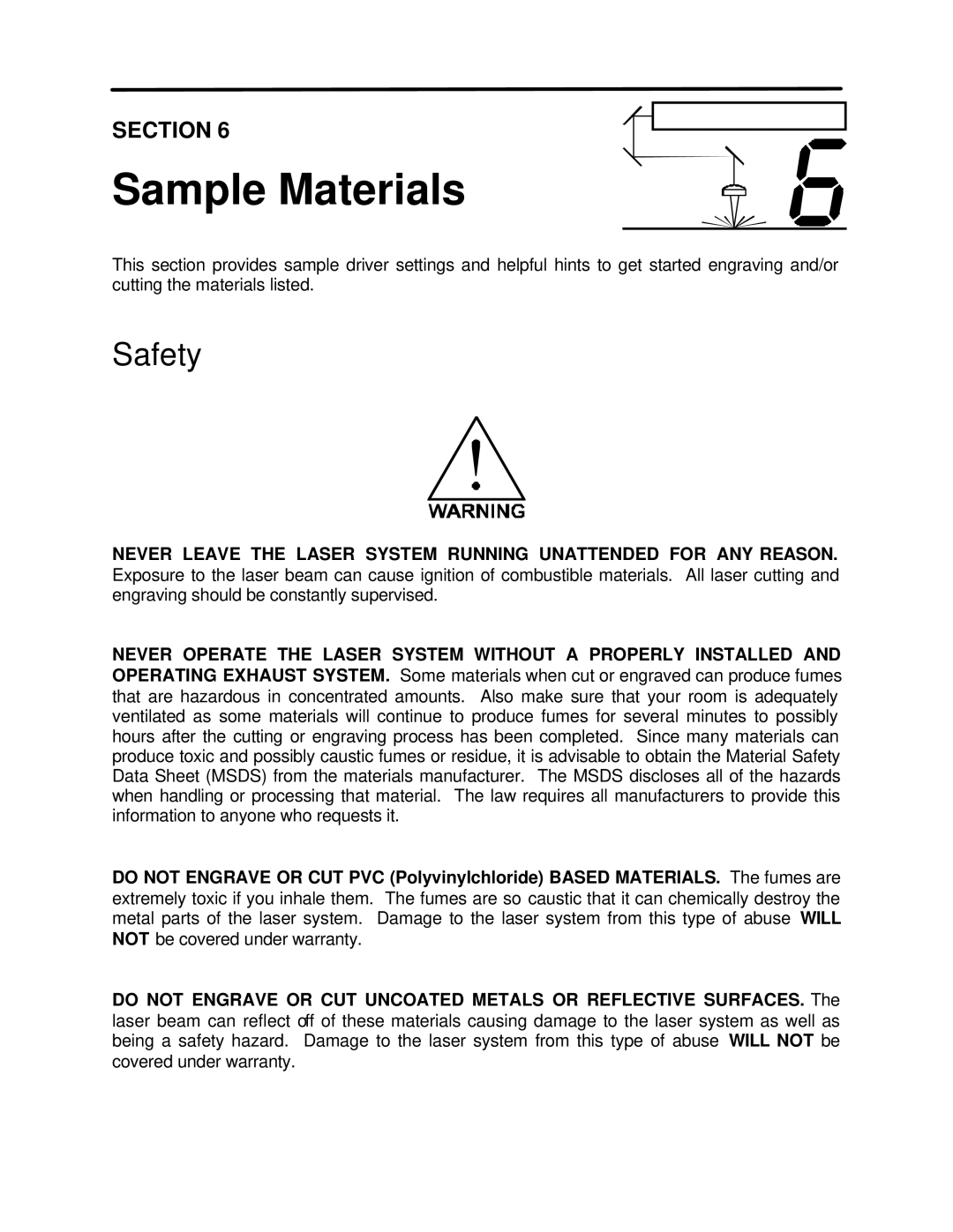 InFocus M-300 manual Sample Materials, Safety 