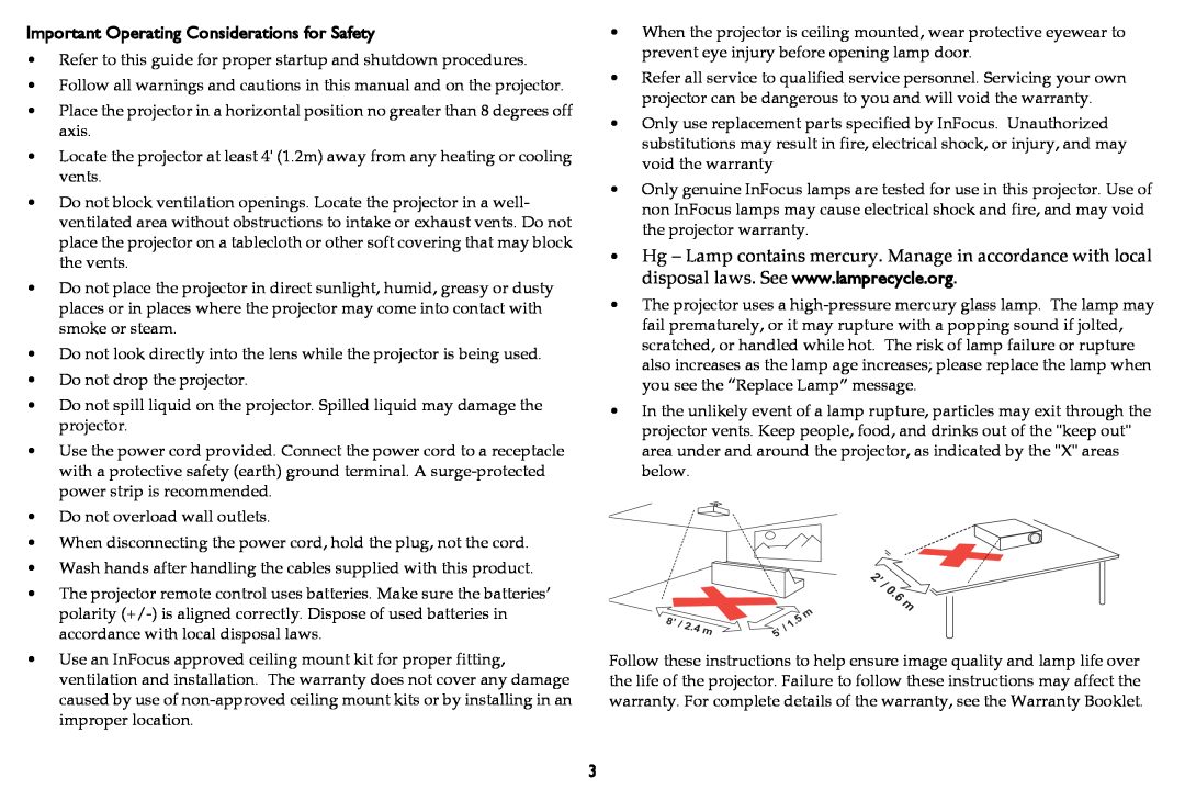 InFocus M2100 manual Important Operating Considerations for Safety 