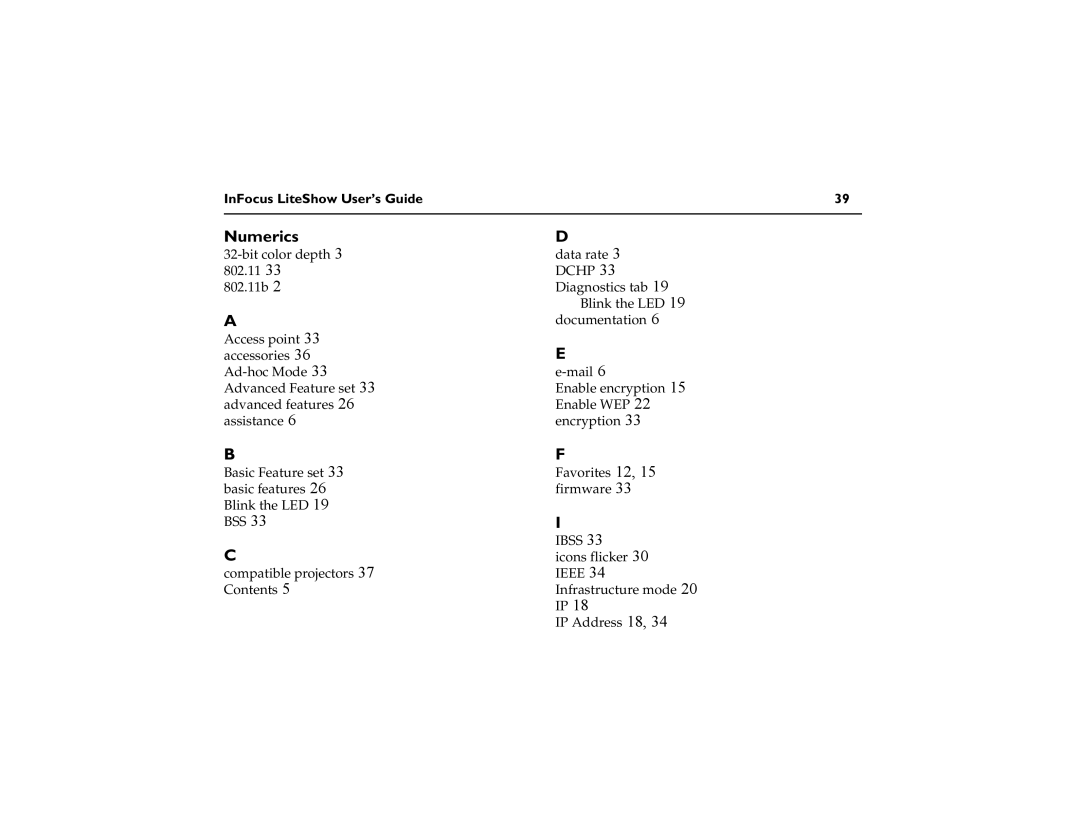 InFocus network adapter manual Numerics, Dchp 