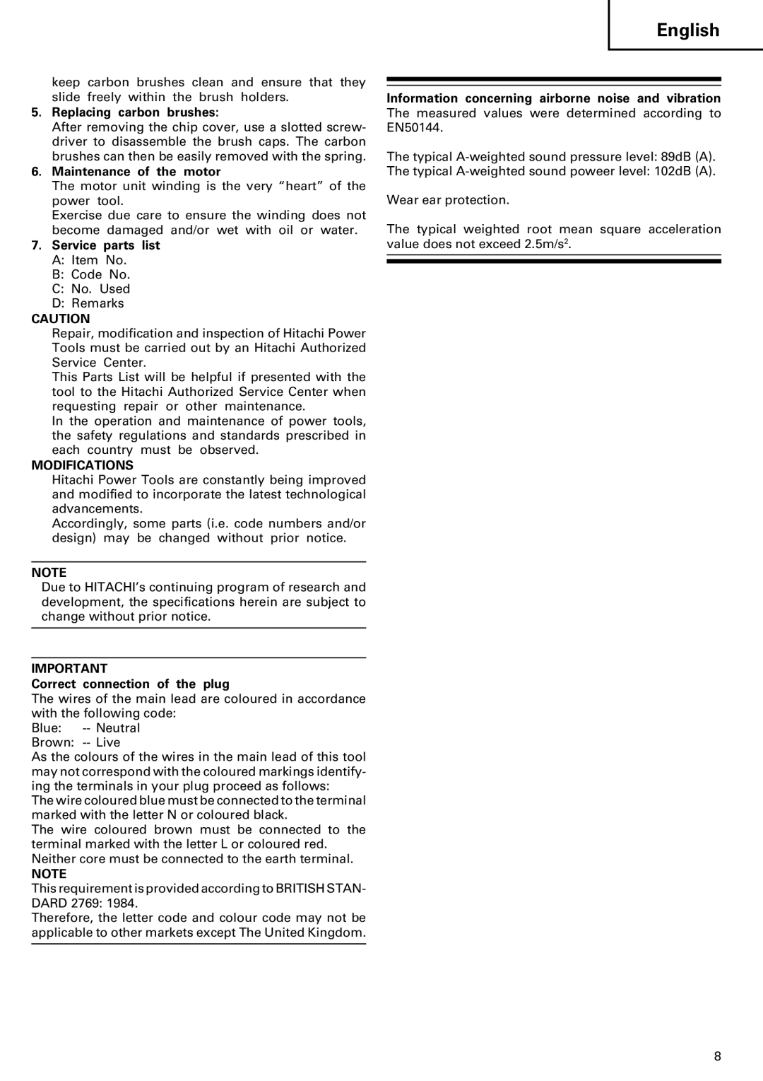 InFocus P 20SE manual Replacing carbon brushes, Maintenance of the motor, Service parts list, Modifications 